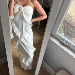 Elegant White Ruffle-Trim Maxi Dress